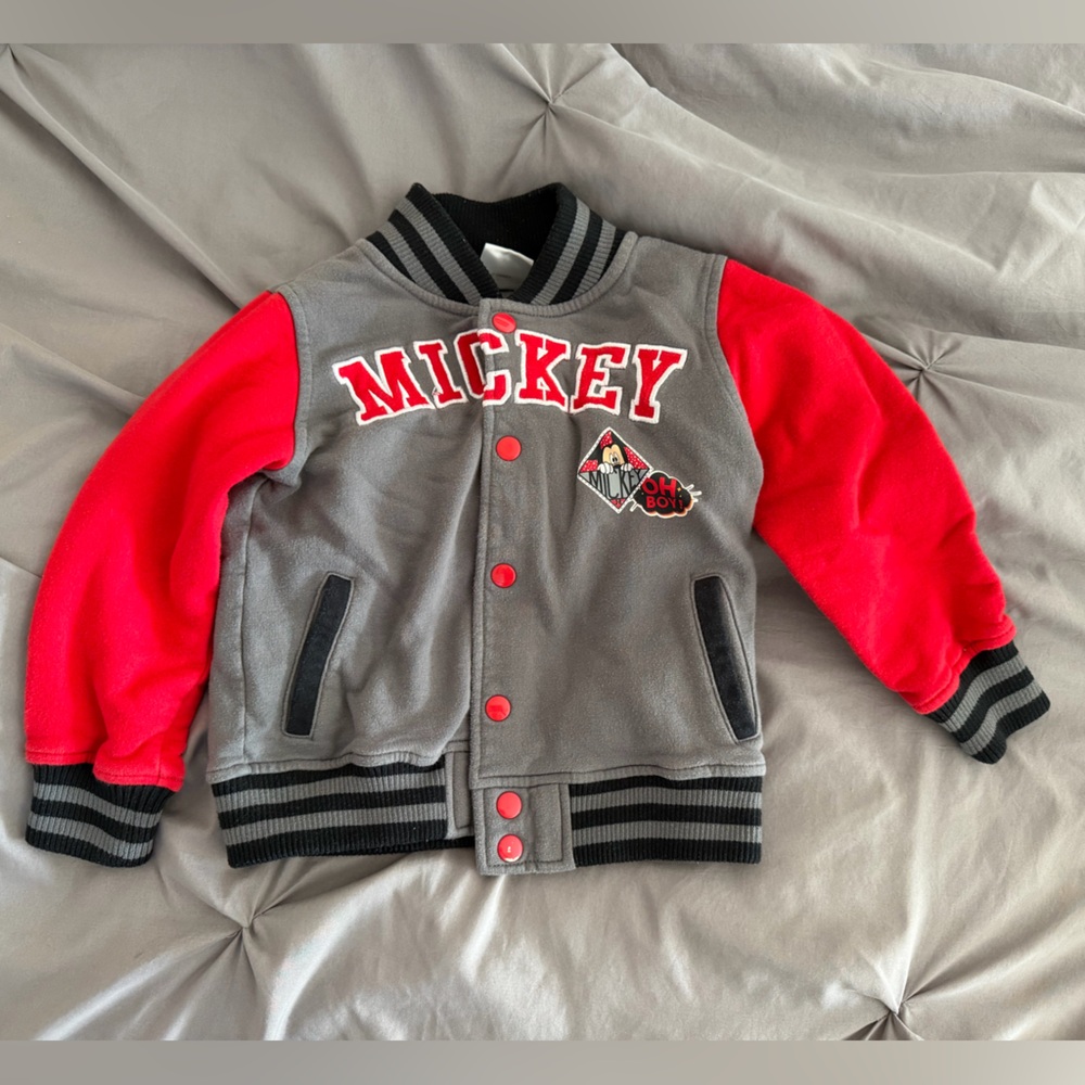 Disney Mickey Mouse Gray and Red Varsity Jacket